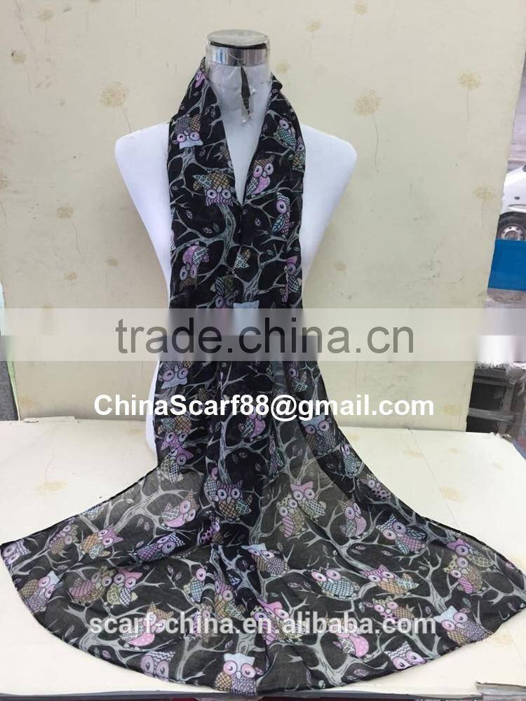 Cartoon owl print voile scarf