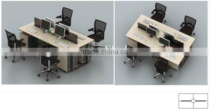Office Staff working table 4 seating good wire management metal table leg with modblie pedestal and CPU holder