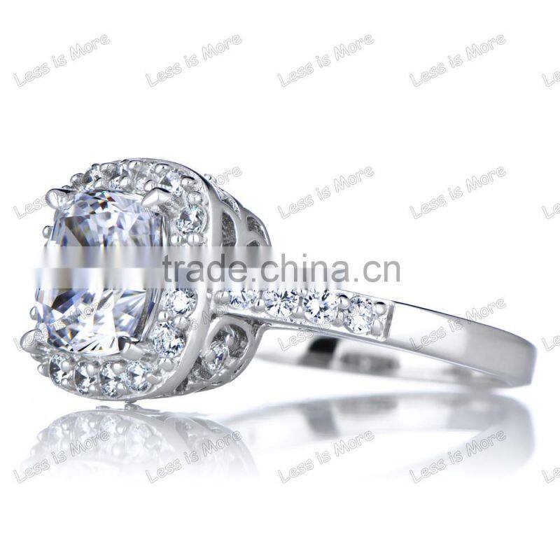 Silver CZ Halo Cushion Cut Engagement Ring with 8mm,10mm big cz or crystal stone