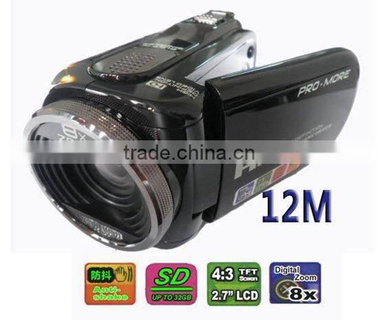 Hot-sell Digital Video Camera Camcorder HD DV 12MP 8X Zoom 2.7 TFT LCD Screen free shipping In Original Box