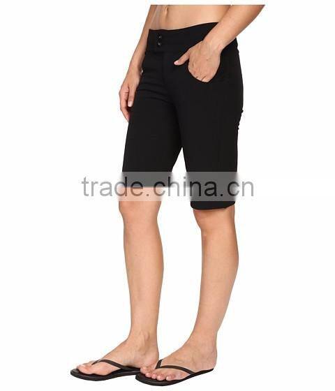 Women balck slim fit button shorts