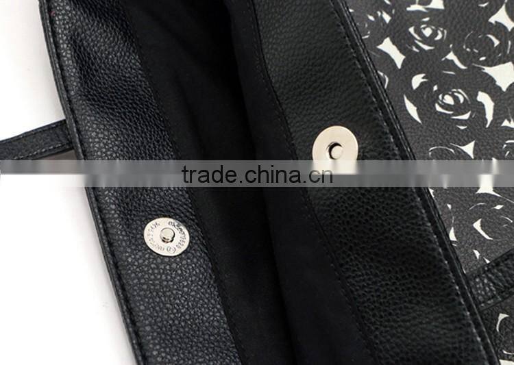 china oem manufacturer dear handbag in black rose pattern