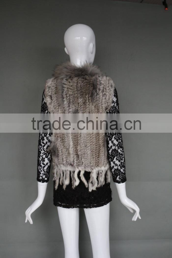 Rabbit fur vest fur collar ladies poncho fashion knitting