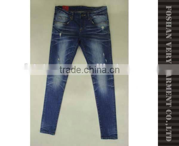 casual ladies jeans top design with heavy monkey wash