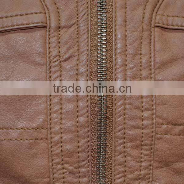 2013 ladies PU jacket with zipper puller pu leather jacket supplier