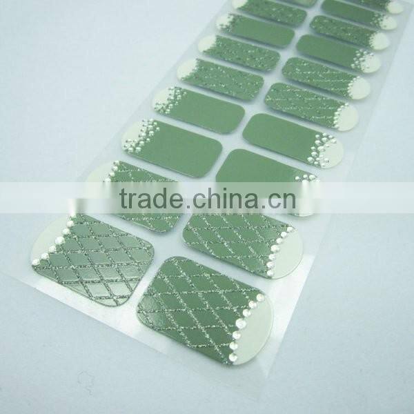 Newair custom korean rhinestone nail polish strip 3d nail polish sticker high quality transparent nail patch sticker 22 tips