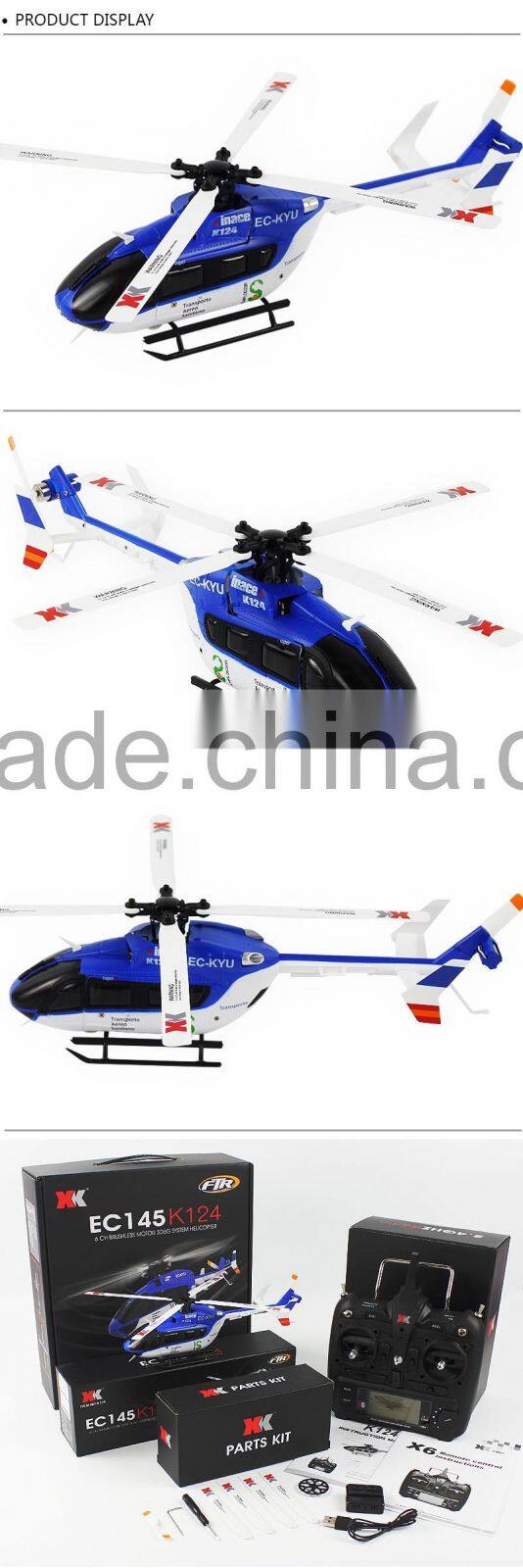 XK high quality 6CH Brushless motor 3D6G System rc helicopter RTF in sale