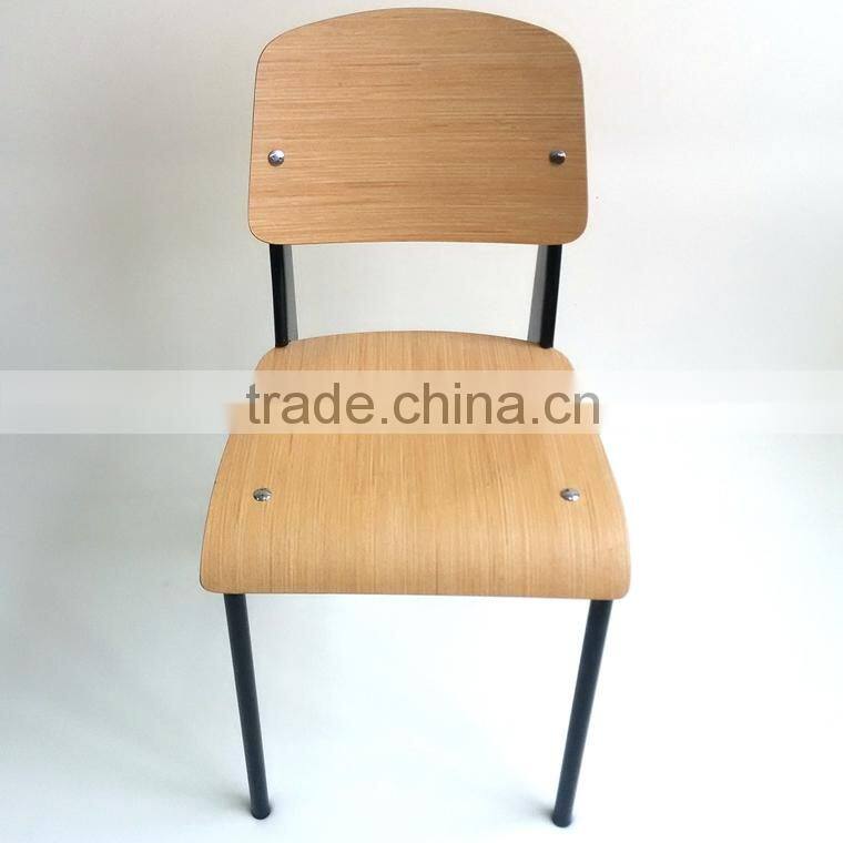 TDC-193-2 QVB HANGZHOU JIANDE TONGDA KOREA STYLE HPL VENEER BENTWOOD SEAT AND BACK BLACK POWED COATED STEEL FRAME DINING CHAIR