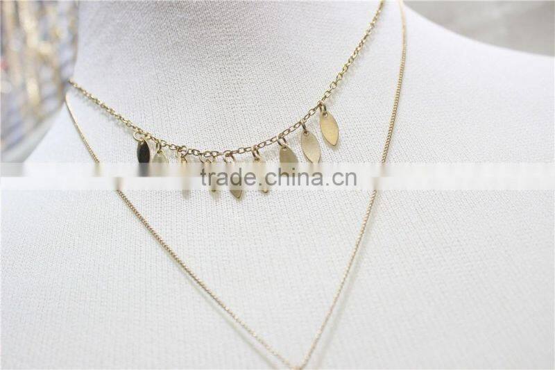 Gold Simple Smooth Surface Leaf Pendant Necklace Goldtone ArrowSparkle Diamond Necklace Y Necklace 2016 Fashion Style Wholesale