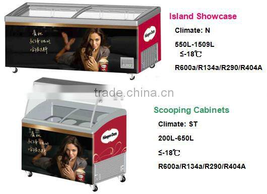 commercial streamline glass door ice cream deep freezer for supermarket