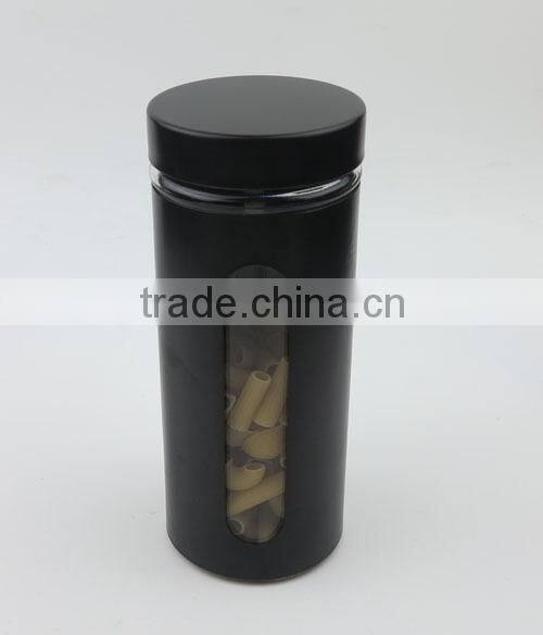 Black Colored Iron Covered Glass Storage Jar with Metal Screw Lid