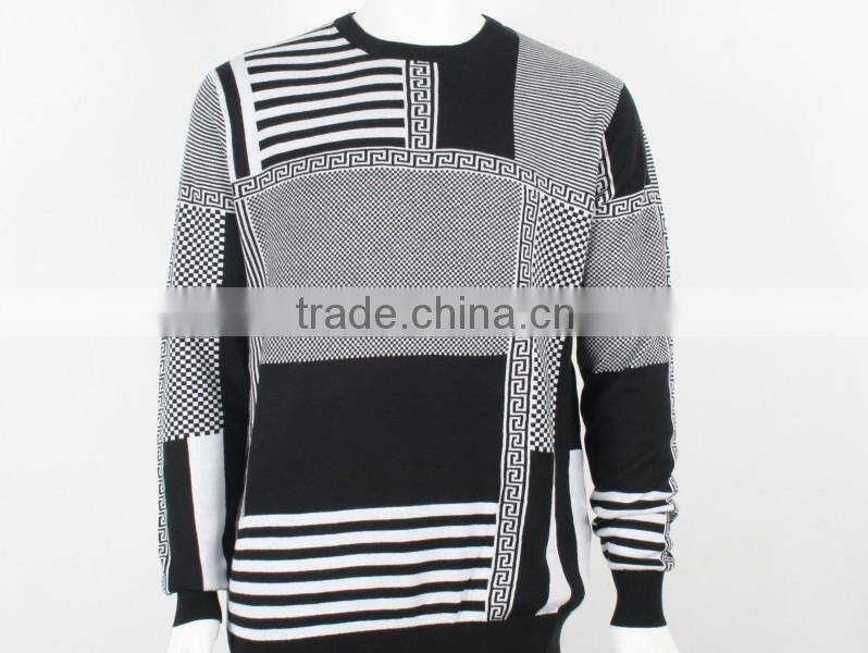 Mens round neck long sleeve pullover100%cotton knitted sweater, pattern jacquard sweater design for men