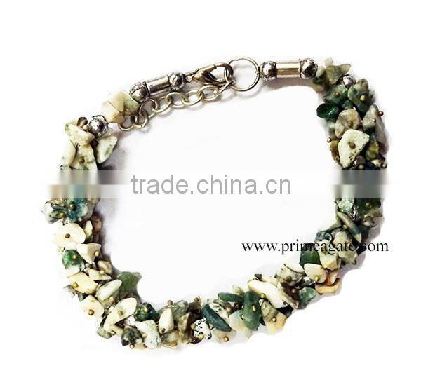 Moss Agate Chips Fuse Wire Bracelet | Agate Jewelry For Sale | Khambhat Agate Exports