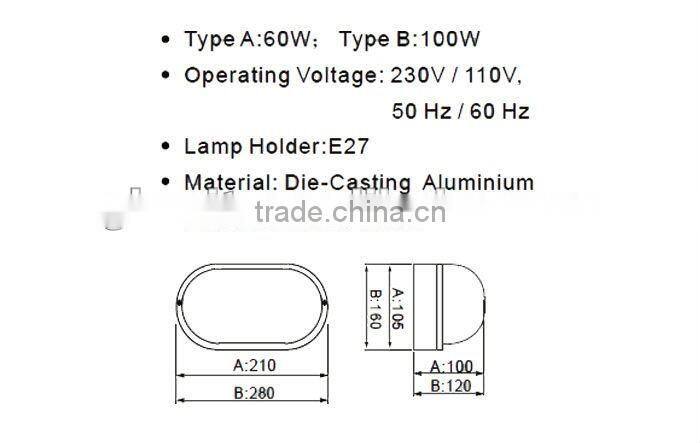 ip54 60W aluminium grille bulkhead lamp