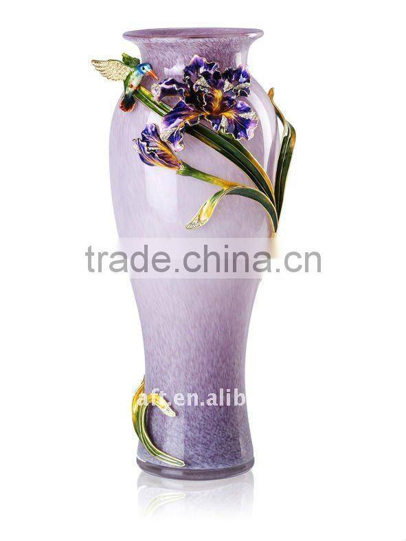 High Qulity Glass Vase with iris flower design for Home Decoration wedding gift