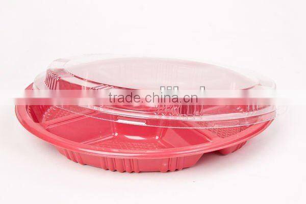 Disposable Plastic Round Large 5 Compartment Food Box Tray