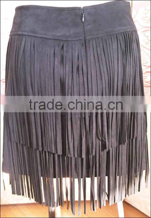 Popular design Fringes tassel lace sexy PU skirts China factory wholesale