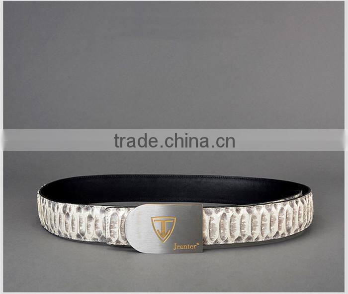 Luxury Genuine Python Snake Skin Belt for Men Black and White Stainless Steel Buckle