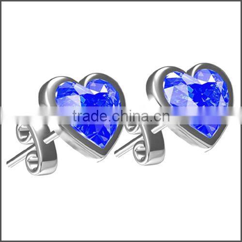 2015 Newest Titanium Gold Fashion earring with heart Zircon stone