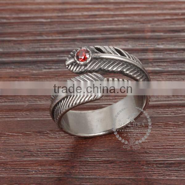 13MM Stainless steel vintage antiqued silver feather ring adjustable ring steam punk jewelry 6240014