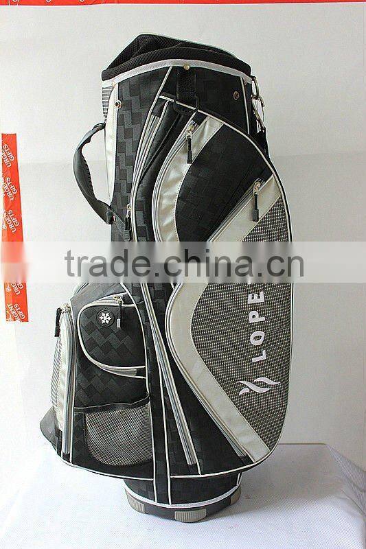 golf bag with cooler bag in the frontal and two side