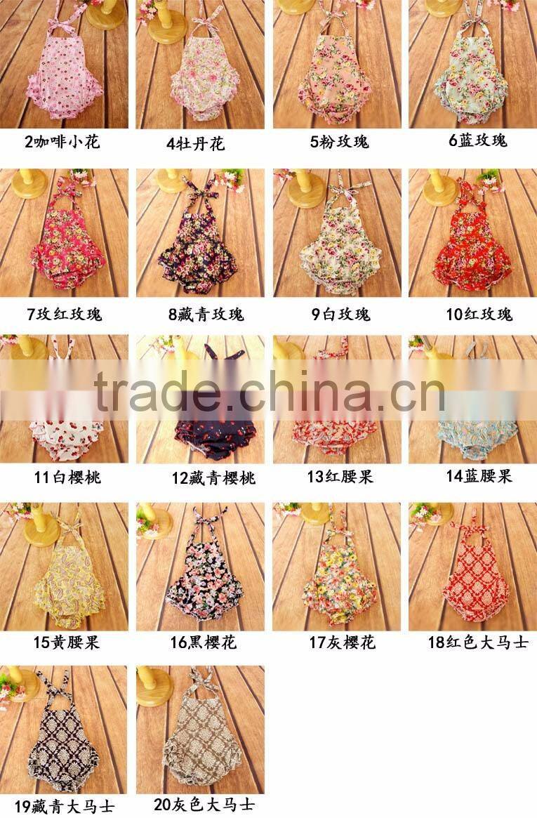 2016 Wholesale Baby Toddler Clothes cotton Bubble Romper Summer Sunsuit Ruffled Print Flowers Romper Ruffle Romper Newborn Baby