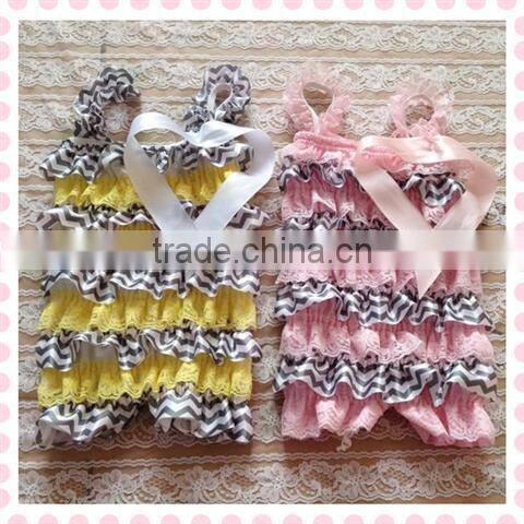 Hot sale Fashion/ Pretty/ Soft Ruffled Rompers Baby Sleeveless Rompers/ Bodysuit Best Posh Petti Ruffle Lace And Satin Rompers