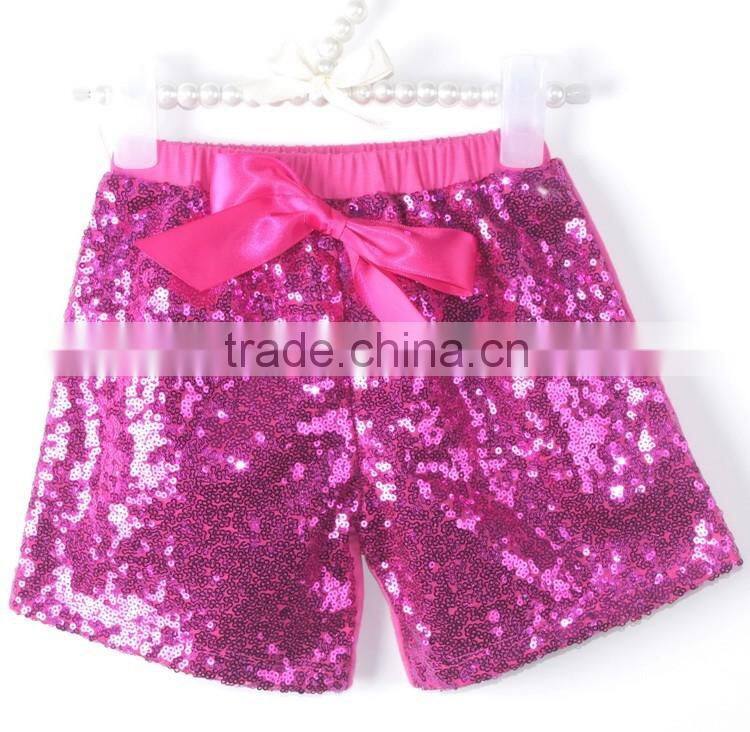 Wholesale children's boutique clothing baby girls sequin shorts fashion children wear with bow red clothes