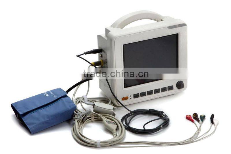 Low cheap Portable 6 parameter ECG/NIBP/SPO2/PR/TEM/REP 8-inch Patient Monitor with Optional Printer CE/ISO