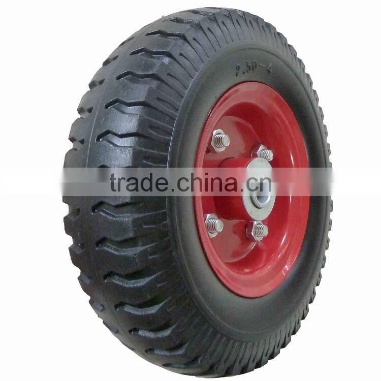 8 inch FLAT FREE PU wheel with ball bearing plastic rim for tool carts hand trucks