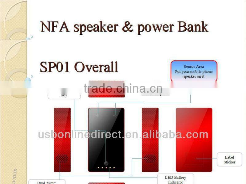 2 in 1 Near Field Audio(NFA) Amplifying Magic Wireless Speaker Power Bank for iphone 5 Samsung HTC mobile phone 5000mAh