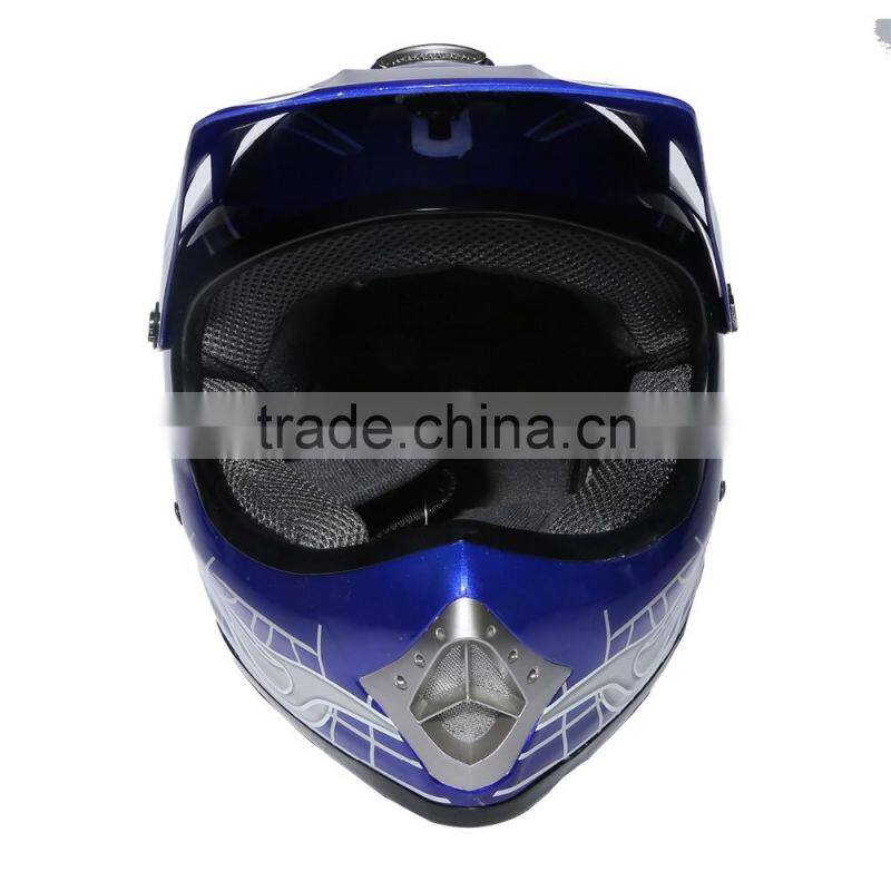 Youth Blue Skull Dirt Bike ATV Motocross Helmet Goggles+Gloves+Interphone S M L