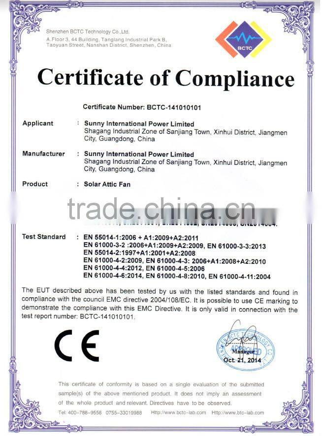 14 inch solar fan roof exhaust fan with adjustable solar panel