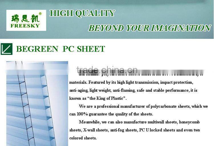 Guangzhou BEGREEN polycarbonate conservatory roof, polycarbonate sheeting for greenhouses, clear plastic sheets