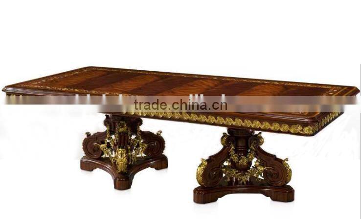 American design solid wood hand carved inlay top lazy susan dining table
