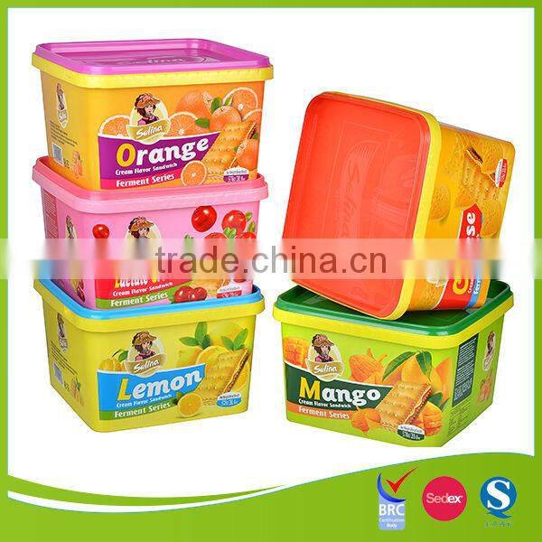 food grade pp plastic cookie container with IML logo design