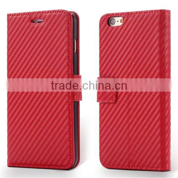 High Quality Carbon Fiber Pattern Wallet Flip Stand Leather Mobile Phone Case For iPhone 6S