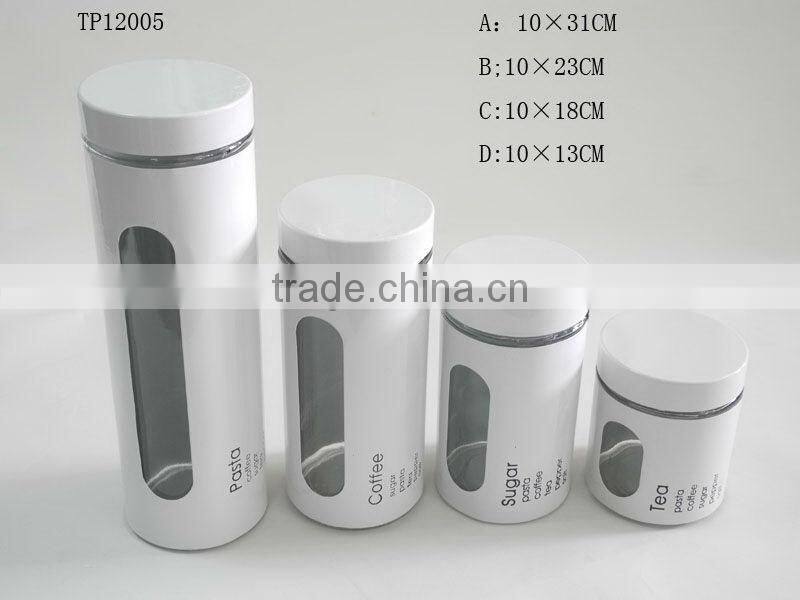 popular 4 sizes spraying plastic cylinder glass cookie jar with decorating