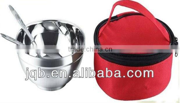 stainless steel portable cutlery set used outside composed by bowl, spoon, chopsticks