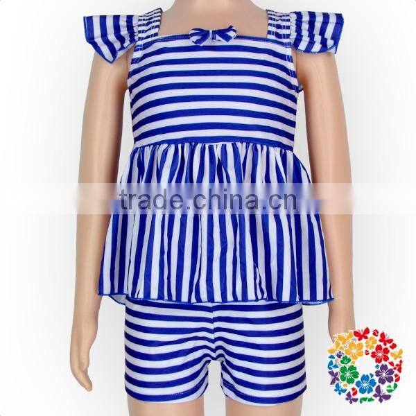 Fashionable Stripe Ruffle Top And Shorts Baby Summer Clothing Set Girls Summer Boutique Outfits