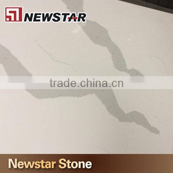 Newstar snow white marble color white quartz countertop with grey veins