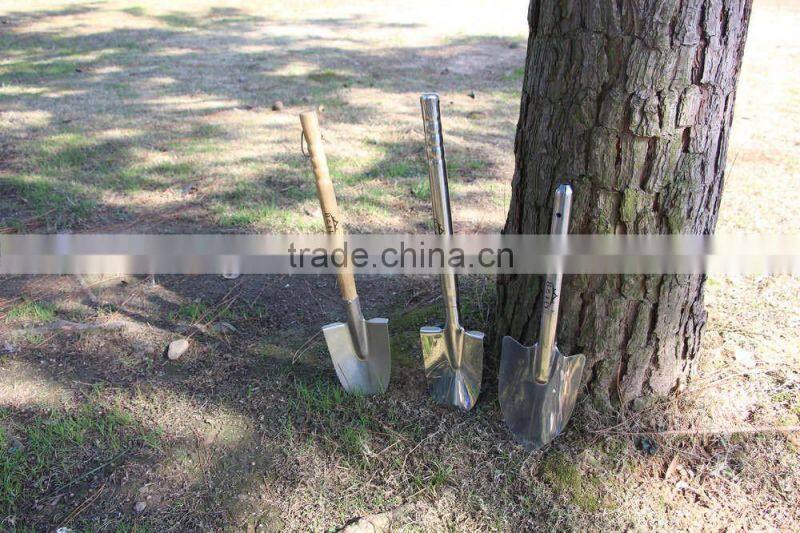 high grade wooden handle stainless steel survival camping garden shovel for garden digging
