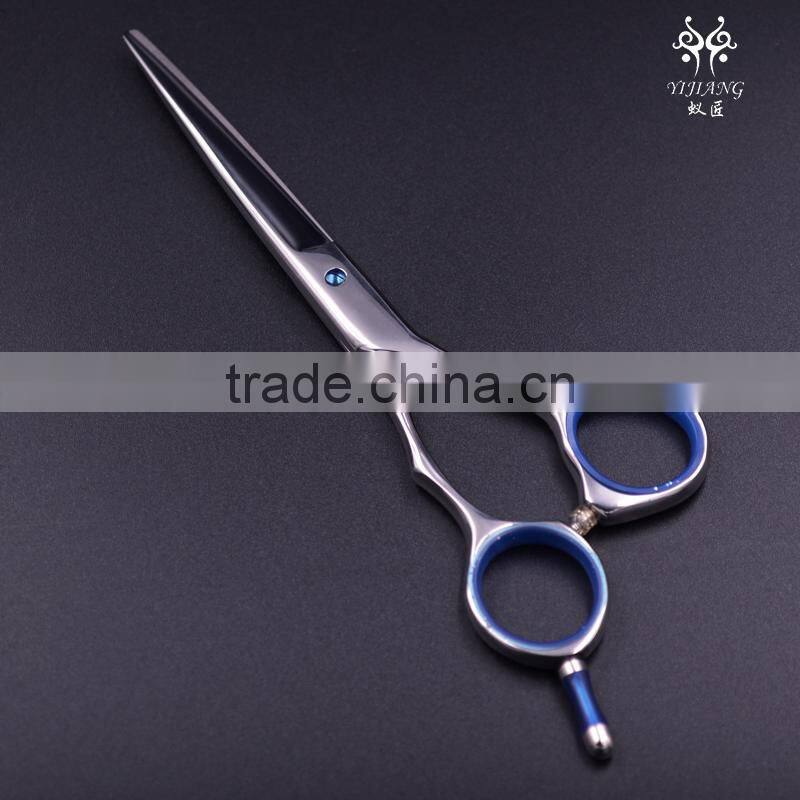 High-end scissors with blue finger rings and sapphire screw