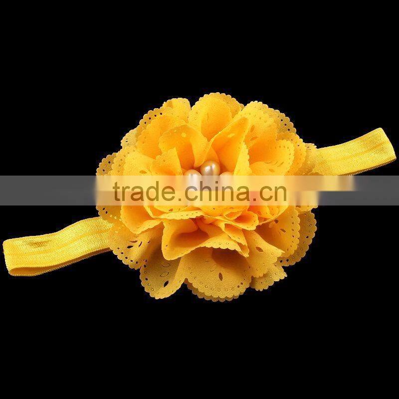 handmade fabric flower headband with pearl center for kids hair accessories