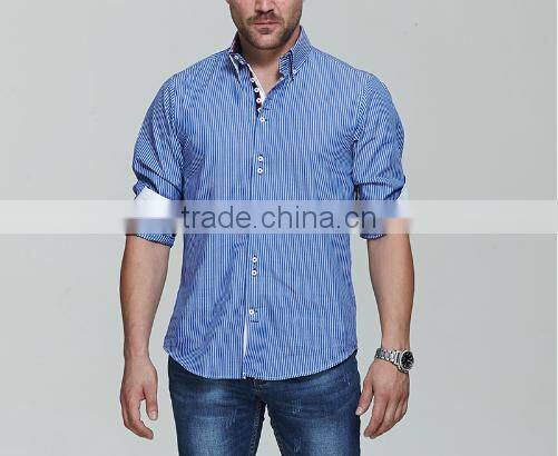 2016 Four Breasted Men's Shirt Long Sleeve Striped Shirt