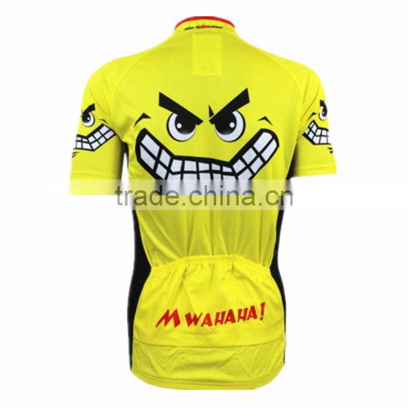 2014 Smile Face Cycling Short Sleeve Jersey Mens Yellow Caroon Bike Shirt Top