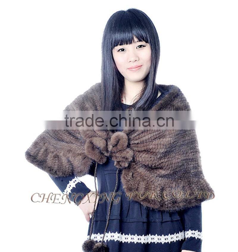 CX-B-M-24K Hot Selling In Stock Real Mink Fur Wedding Knitted Shawl Women