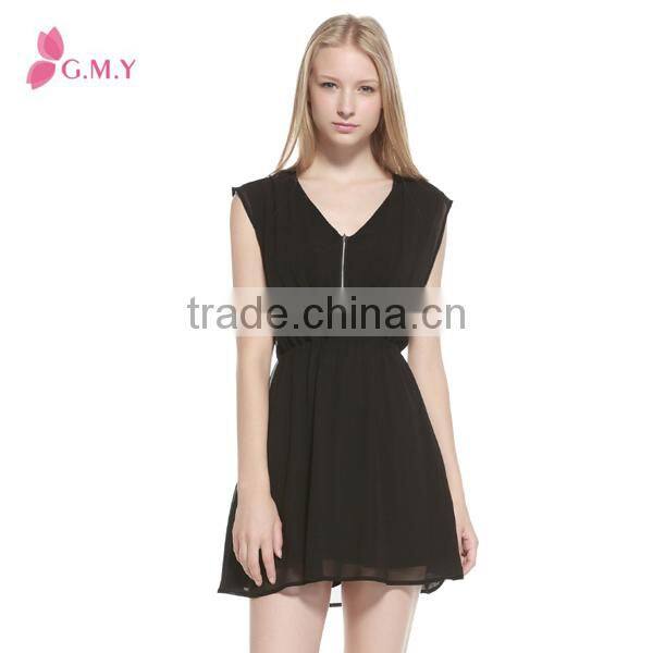 Hot sale black chiffon summer ladies fashion casual dress