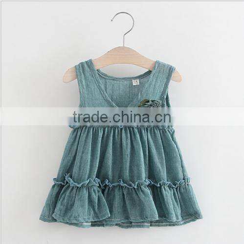 2017 Latest Wholesale Baby Clothes cheap Children's Boutique sleeveless summer V neck 3 year old girl dress girl fancy frocks