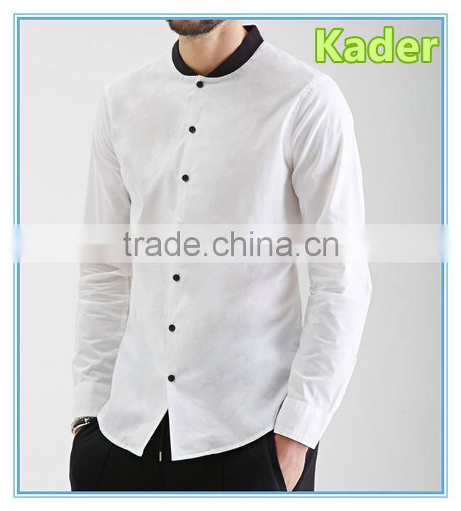 Men's rib collar white dress shirts long sleeve
